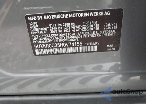 2017 BMW X5 xDrive35I z USA, uszkodzony, nr VIN 5UXKR0C35H0V74155